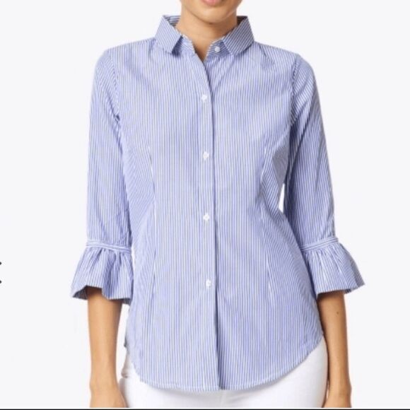 Gretchen Scott Button Front Cotton Blend Ruffle Cuff Shirt Size M And L - Picture 1 of 14